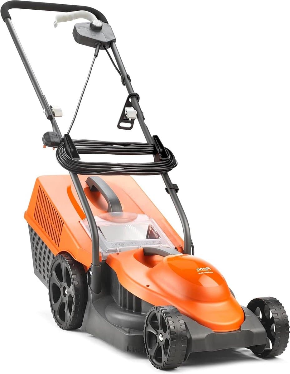 Flymo SimpliMow Elektrische grasmaaier met wielen, 320 V - 1300 W motor, 32 cm maaibreedte, 30 liter grasbak, softgrip-handgrepen, oranje/grijs — afbeelding 1