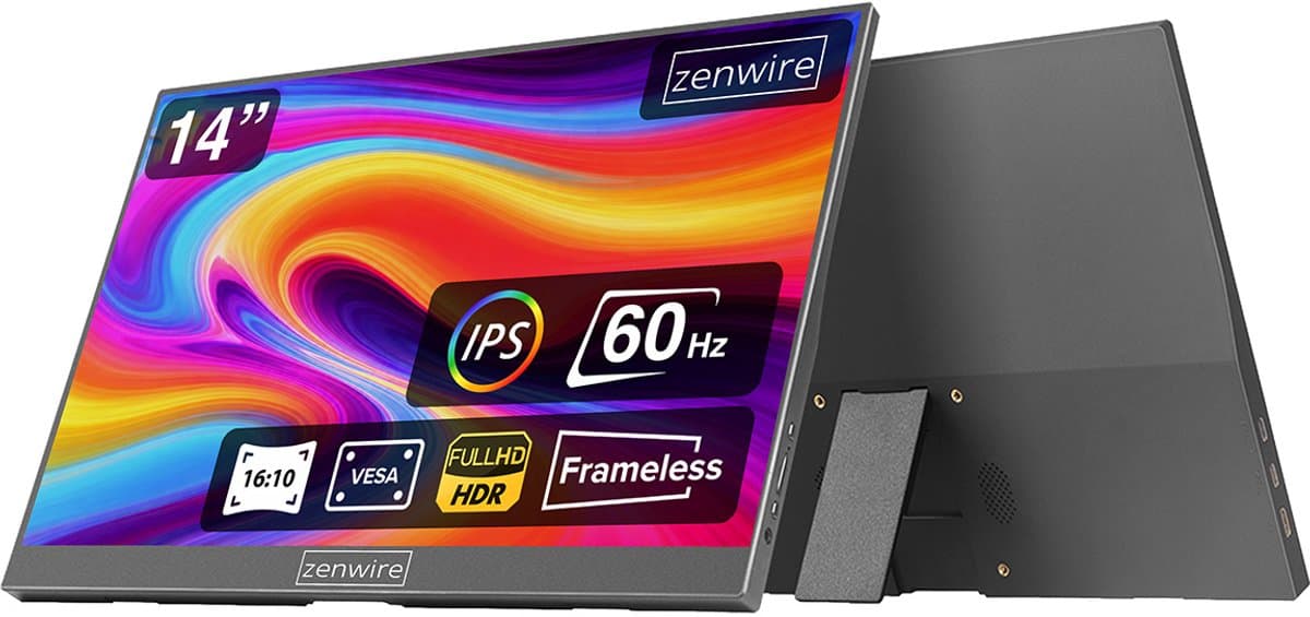 Zenwire AMG14 Portable Monitor 14 Inch 1920x1200 IPS – USB-C & HDMI – Extra Scherm voor Laptop en MacBook — afbeelding 1