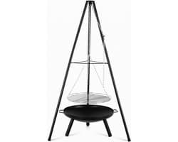Cellista Statief BBQ Grill - Houtskool Grillset - Kampvuur BBQ - Vuurkorf met Hangend Grillrooster - Verstelbare Hoogte - 52 cm