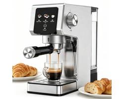 Espressomachine - Koffiemachine voor thuis -20 Bar - Koffiemachine met Stoompijpje, Kopjeswarmhoudplaat & RVS Behuizing - Voor Thuis Gebruik