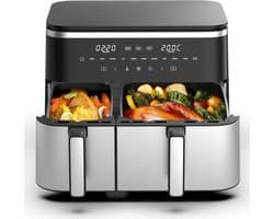 Heteluchtfriteuse Dubbel - XXL Airfryer - Gelijk Koken - Twee Manden - 11 Liter - Zwart