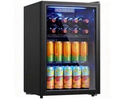 70L Drankenkoelkast - Vrijstaande Mini Koelkast - Zwart Dubbele Glazen Deur - UV-bescherming 2 Verstelbare Roosters LED - Display Verlichting 2-18°C- voor Kantoor Slaapkamer Bar