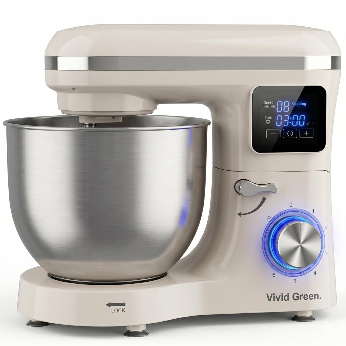 Vivid Green 2000W Keukenrobot - 6.2L - Display & Instelbare Timer - Mixer met Mengkom - Keukenmachine - Keukenmixer - Creme — afbeelding 1