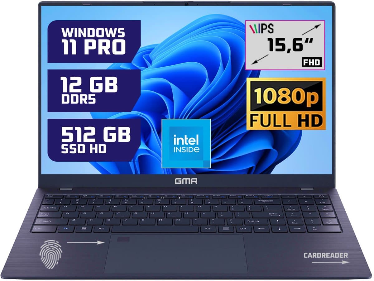 GMR 15.6" FHD Laptop - Intel N95, 12GB RAM, 512GB SSD, Windows 11 Pro - Ideaal voor Thuisgebruik, Kantoor & Studie — afbeelding 1