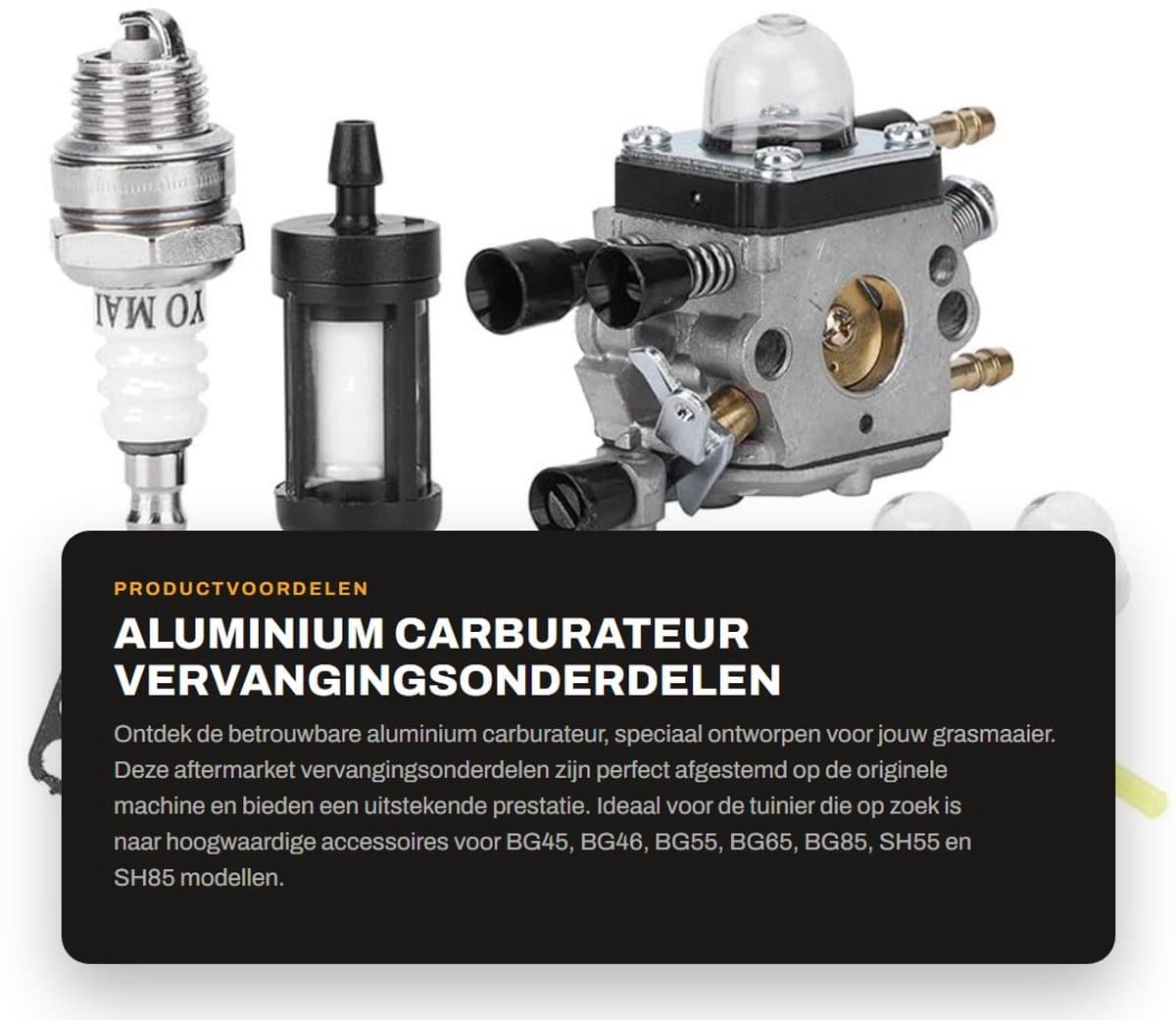 Dailygoods- Carburateur Aftermarket Vervangingsonderdelen - Aluminium - Geschikt voor BG45/BG46/BG55/BG65/BG85/SH55/SH85 - Duurzaam - Eenvoudig te installeren - Betrouwbare prestaties - Grasmaaier Carburateur — afbeelding 1