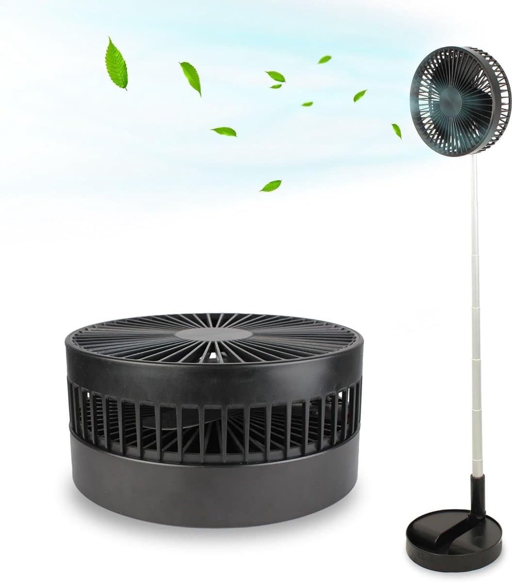 Draadloze Ventilator Oplaadbaar Telescopisch 35-100 cm Staande Ventilator Bureauventilator 4 Standen 180° Verstelbaar Stil 30 dB Zwart — afbeelding 1