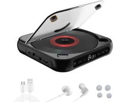 CD Speler - Draagbare Bluetooth-cd-speler met USB-C-snelladen - Ultradun en compact - Ondersteunt CD/CD-R/CD-RW/MP3/WMA-formaten - Geschikt voor zowel reizen als thuisgebruik - 3.5 MM AuxIngebouwde speaker - Met oortjes en datakabel - 2000mah
