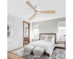 Re-purelife® grote plafondventilator met licht voor woonkamer, eetkamer of ruime slaapkamer | ventilator met Metal & Wood | afstandsbediening, 6 snelheden en winterstand | 18W LED | rustige moderne uitstraling wit 132 × 132 × 24 cm