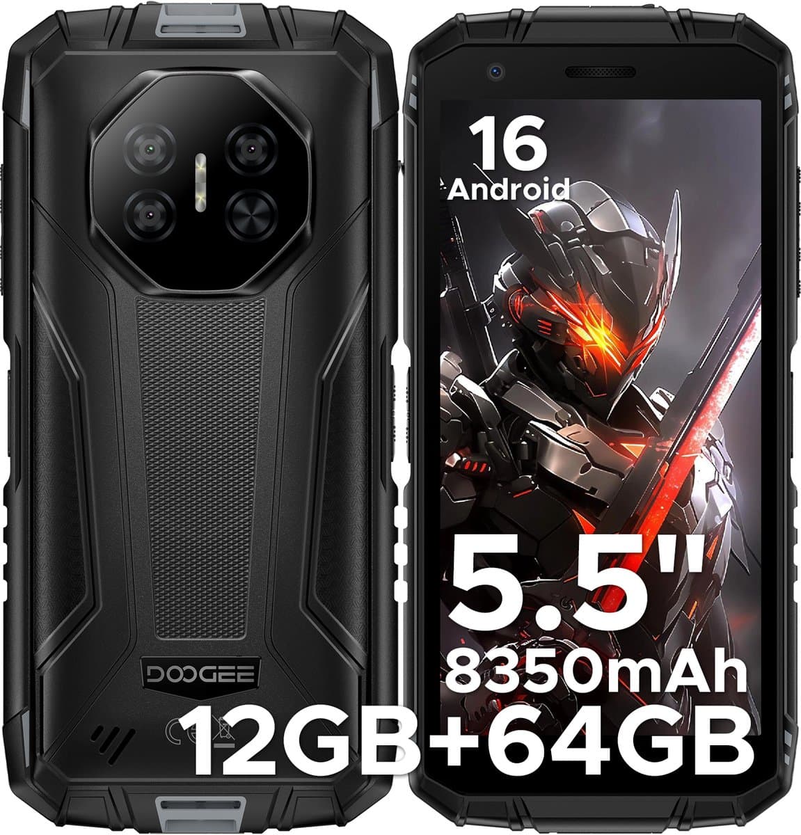 DOOGEE Fire 3 4G - Outdoor Phone - Robuuste Smartphone - 12GB RAM+ 64GB ROM/2TB TF - Android 16 - 8350mAh- 5,5-inch IPS HD+ - 13MP AI-camera - Widevine L1 - Face ID - NFC - IP68 - Grijs — afbeelding 1