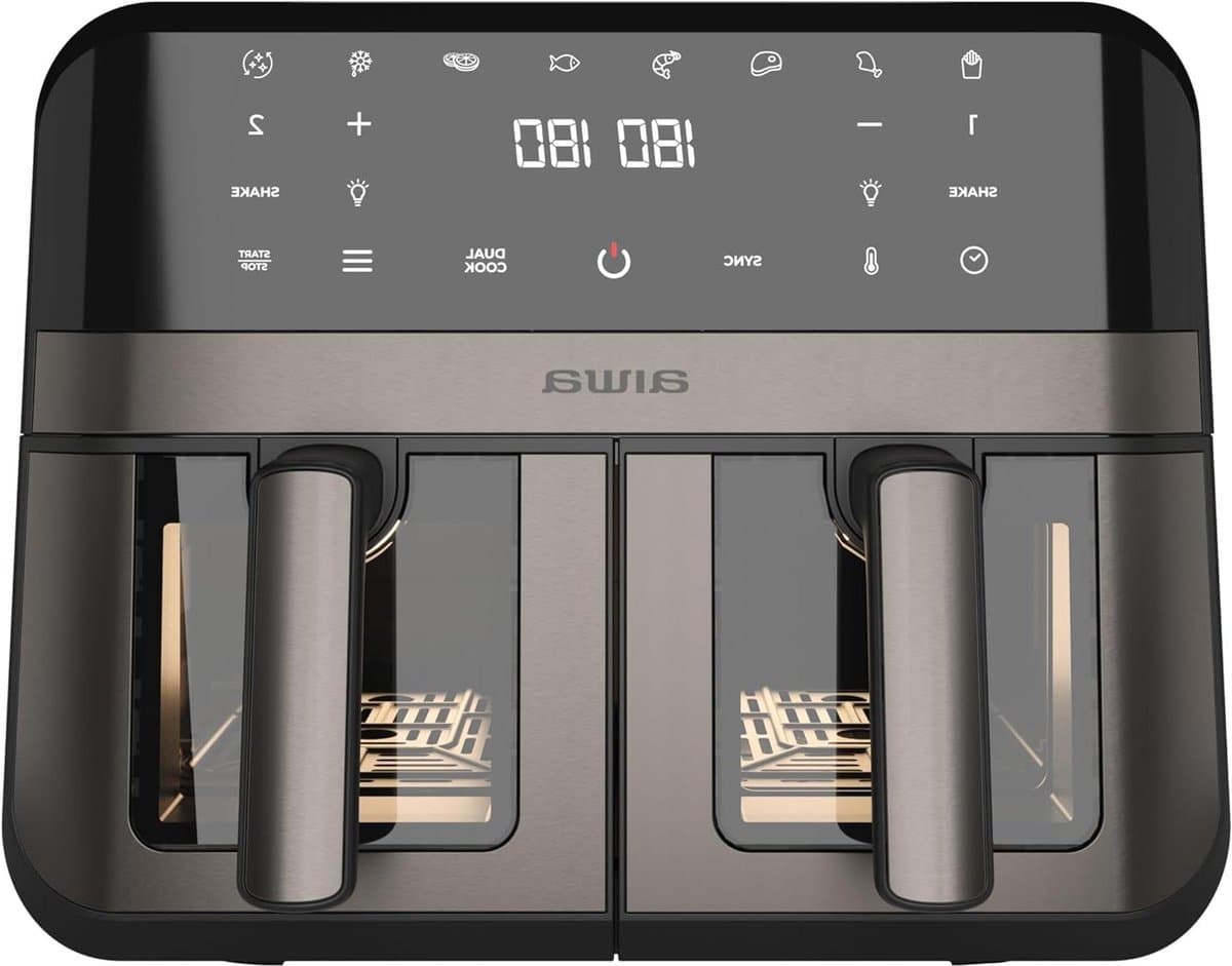 Dubbele Airfryer - Heteluchtfriteuse Manden - Gelijk Garen - Zelfreinigend Systeem - 9 Liter - Metaal — afbeelding 1