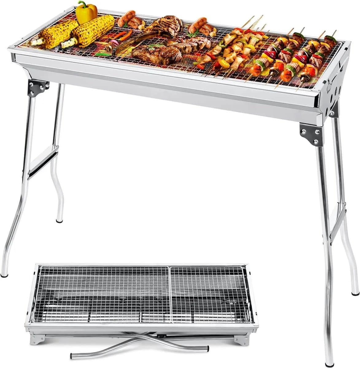 XXL Roestvrijstalen Houtskool BBQ Grill Grote Opvouwbare Barbecue voor Tuin en Camping — afbeelding 1