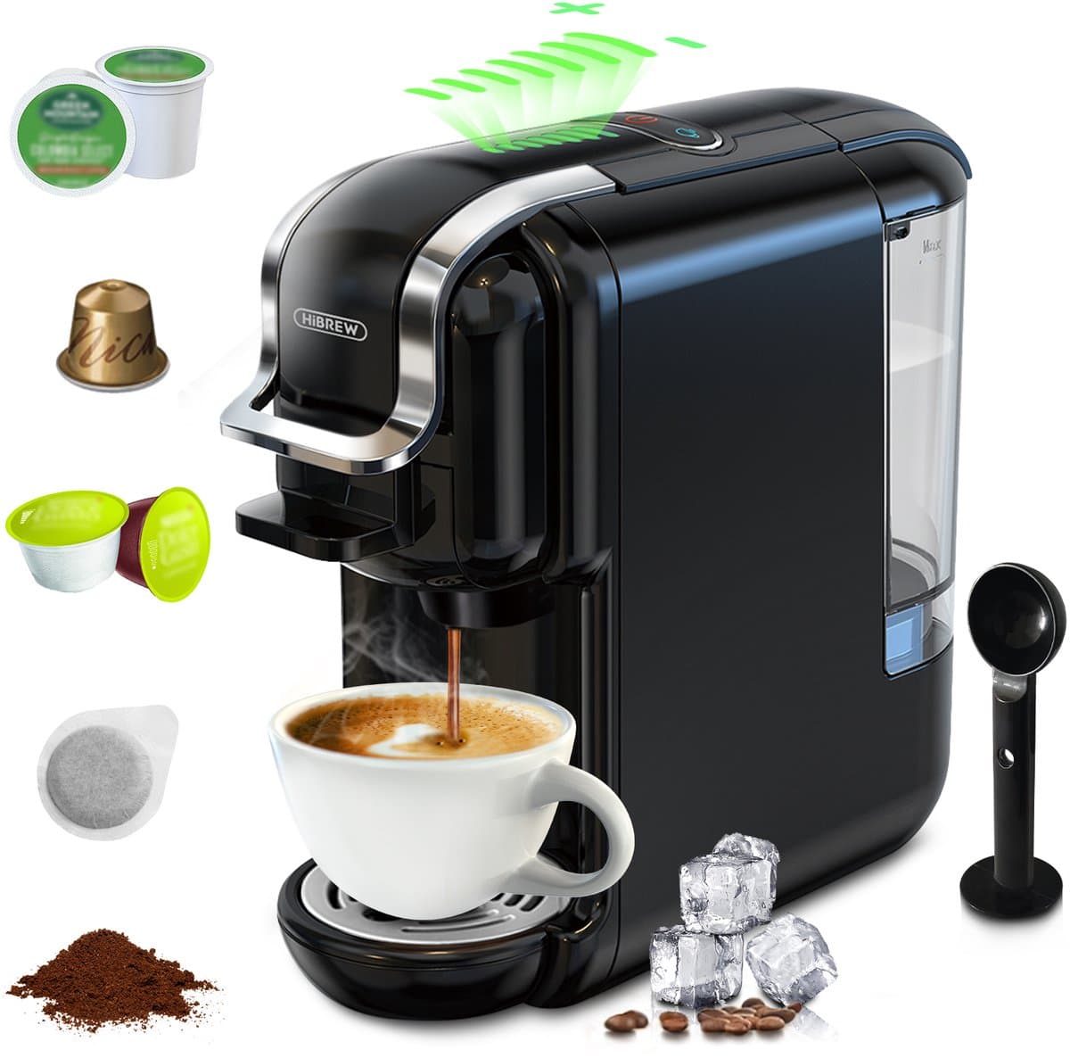 HiBREW H2B - 5 in 1 - Koffiemachine - Koffiezetapparaat - Multifunctioneel voor warm en koud - Kapsulekoffiezetapparaat - Voor Nespresso, Dolce Gusto, ESE & gemalen koffie - Zwart — afbeelding 1