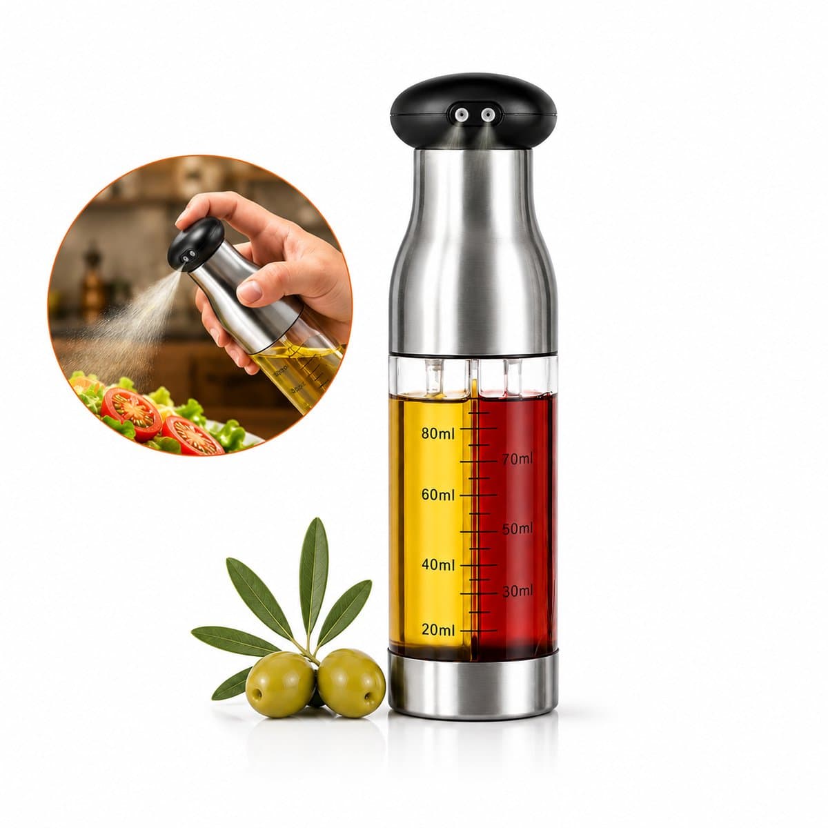 2-in-1 Olijfolie Sprayer 470ml – Vernieuwde Versie – Olie Sprayfles Glas – Olieverstuiver / Oliefles – Airfryer Accessoires – Voor BBQ, Keuken & Bakken — afbeelding 1