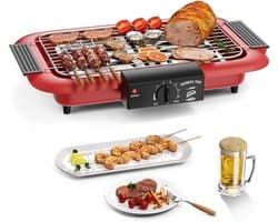 KZQ Elektrische Bbq Grill Rookvrij Met Anti Aanbaklaag Voor Binnen En Buiten - 2000w Dubbelbuis Hoog Vermogen Draagbare Afneembare Standaard Grill Voor Bbq Party - Rood
