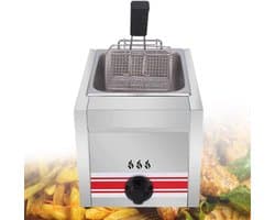 Gasfriteuse - Frituurpan Tafelmodel - Professioneel Frituren - Handige Temperatuurregeling - 10L Capaciteit - Zilver