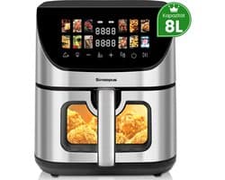 Digitale Airfryer XXL 8L Sinaopus 8005A -1800W Heteluchtfriteuse - Kleurendisplay - 12 Voorgeprogrammeerde Functies - Slimme Tijd & Temperatuurregeling - Capaciteit voor 5 Personen