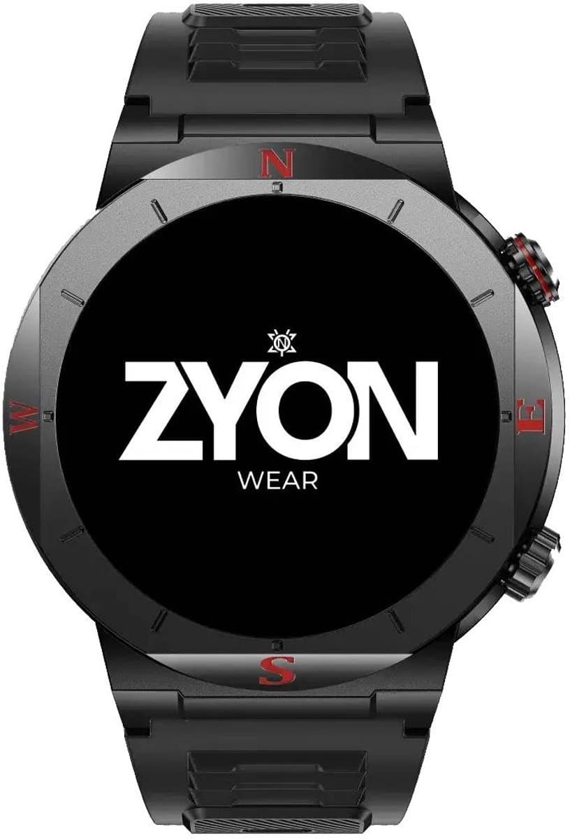 Zyon Wear Hydra - Smartwatch - 1.39 Inch HD Display - Uniek Design - Zwarte Metalen & Siliconen Bandje — afbeelding 1