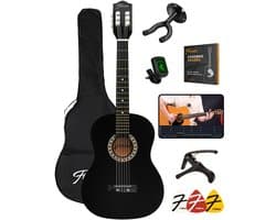 Finesse Akoestische Gitaar - met Videocursus - Nylon Snaren - Klassieke Gitaar - Spaanse Gitaar - Kind - Volwassenen - Zwart