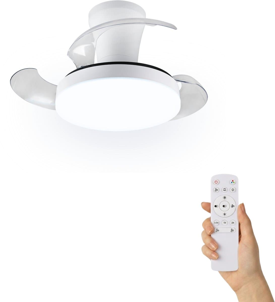 Fantiluxe - Viggo - Plafondventilator met verlichting - Wit - Ø71cm - Afstandsbediening - Met lamp - Plafond ventilator - Slaapkamer — afbeelding 1
