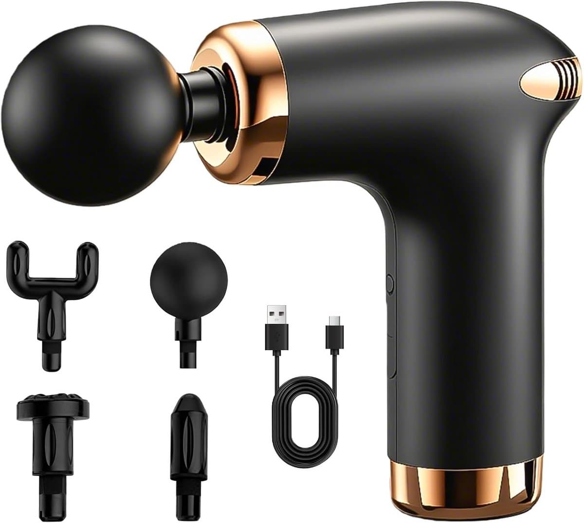 Massagepistool, spier-percussie-massageapparaat, stil elektrisch massagepistool, 6 snelheden + 4 massagekoppen, massagepistool voor schouders, lichaam, rug, ontspanning, (zwart) — afbeelding 1