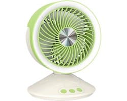 Tafelventilator - Draagbare ventilator - Luchtcirculatie thuis - 4 snelheden met nachtlicht - 160x215mm - Grasgroen