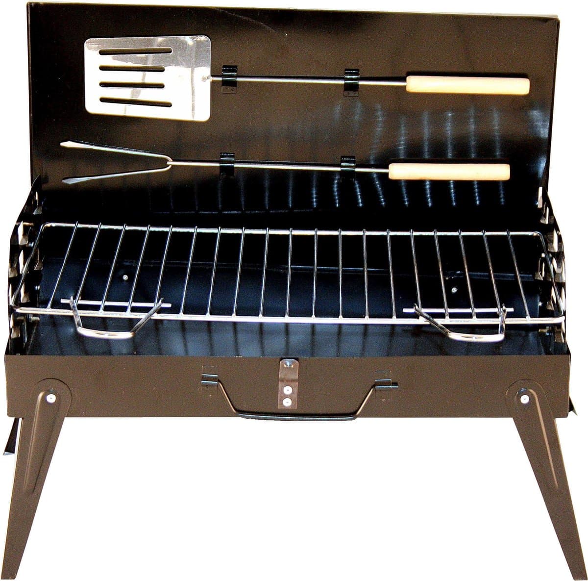 Koffer Houtskoolbarbecue - Incl. Spatel & Vleesvork — afbeelding 1