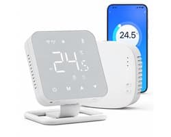 Slimme Thermostaat WiFi Draadloos - Programmeerbare Kamerthermostaat met Ontvanger - App- en Spraakbediening - Voor CV-Ketel en Vloerverwarming - Wit