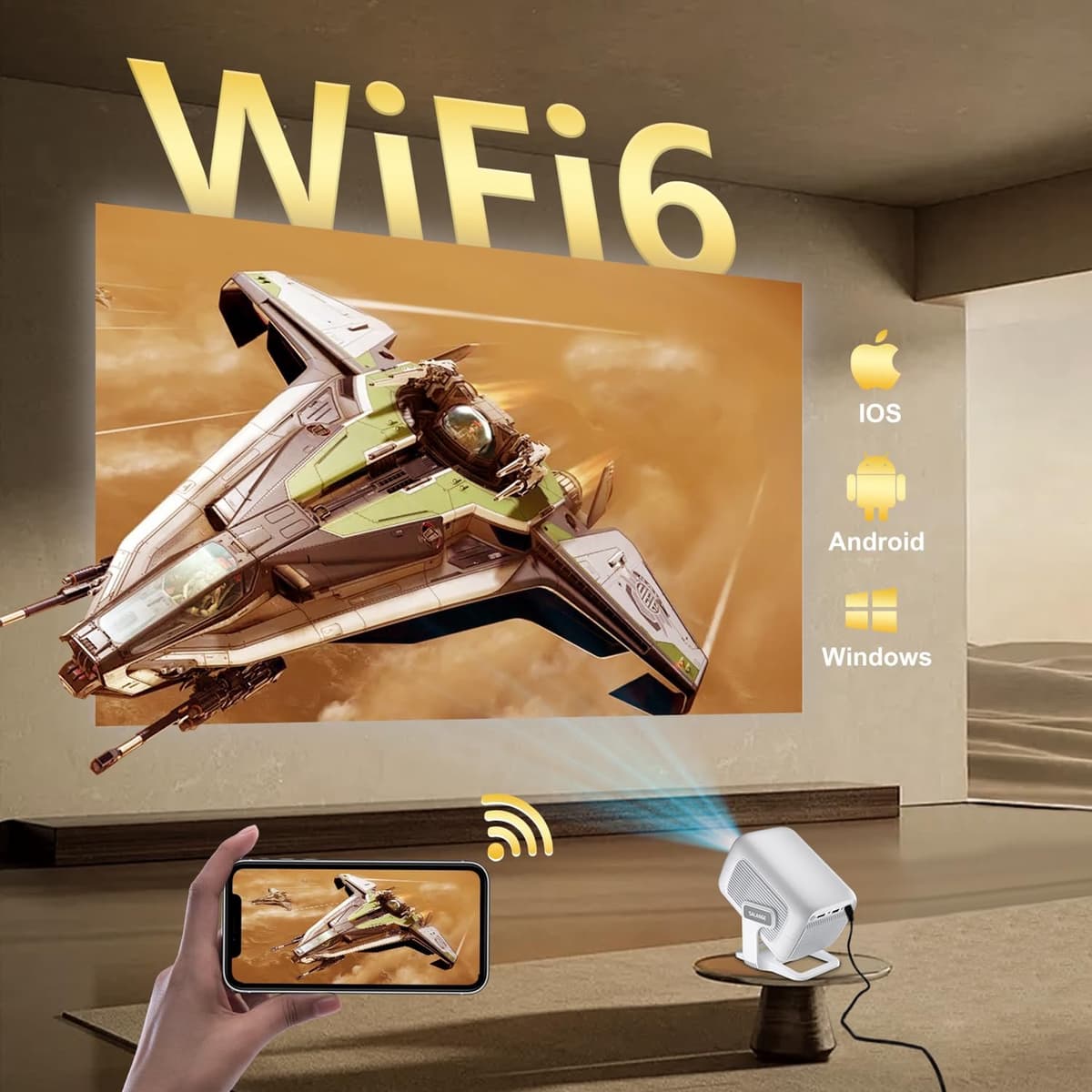 Beamer Draagbaar 300 ANSI Lumen Wi-Fi 6 - 1080P 4K Ondersteuning DLP - Wit - Thuisbioscoop Mini Projector — afbeelding 1