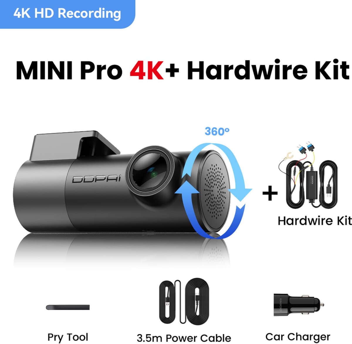 NAVOBIZ Dashcam - Auto camera - Dashboard camera auto - Car camera - 4K UHD - 138° groothoek - 24/7 parkeerbewaking - Zwart — afbeelding 1