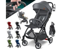 KIDIZ® Kinderwagen Premium - inklapbare buggy met ligstand - 360° wielen en 5-puntsgordel - grijs