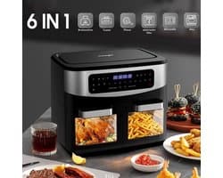 Heteluchtfriteuse Dubbele Kamer - 12 Liter Inhoud - 2600 W Vermogen - Polypropyleen Materiaal - Zwart - Airfryer