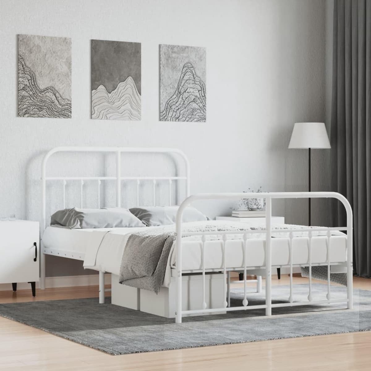 Bedframe met hoofd- en voeteneinde, metaal, wit, 120 x 190 cm, bedframe voor woonkamer, slaapkamer, hotelbedframe, geschikt voor slaapkamer — afbeelding 1