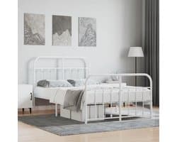Bedframe met hoofd- en voeteneinde, metaal, wit, 120 x 190 cm, bedframe voor woonkamer, slaapkamer, hotelbedframe, geschikt voor slaapkamer