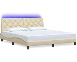 Bedframe met led, crèmekleurige stof, 180 x 200 cm