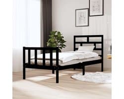 Bedframe familiebed palletbed massief houten bed zwart grenen 75x190 cm 2FT6 Small Single
