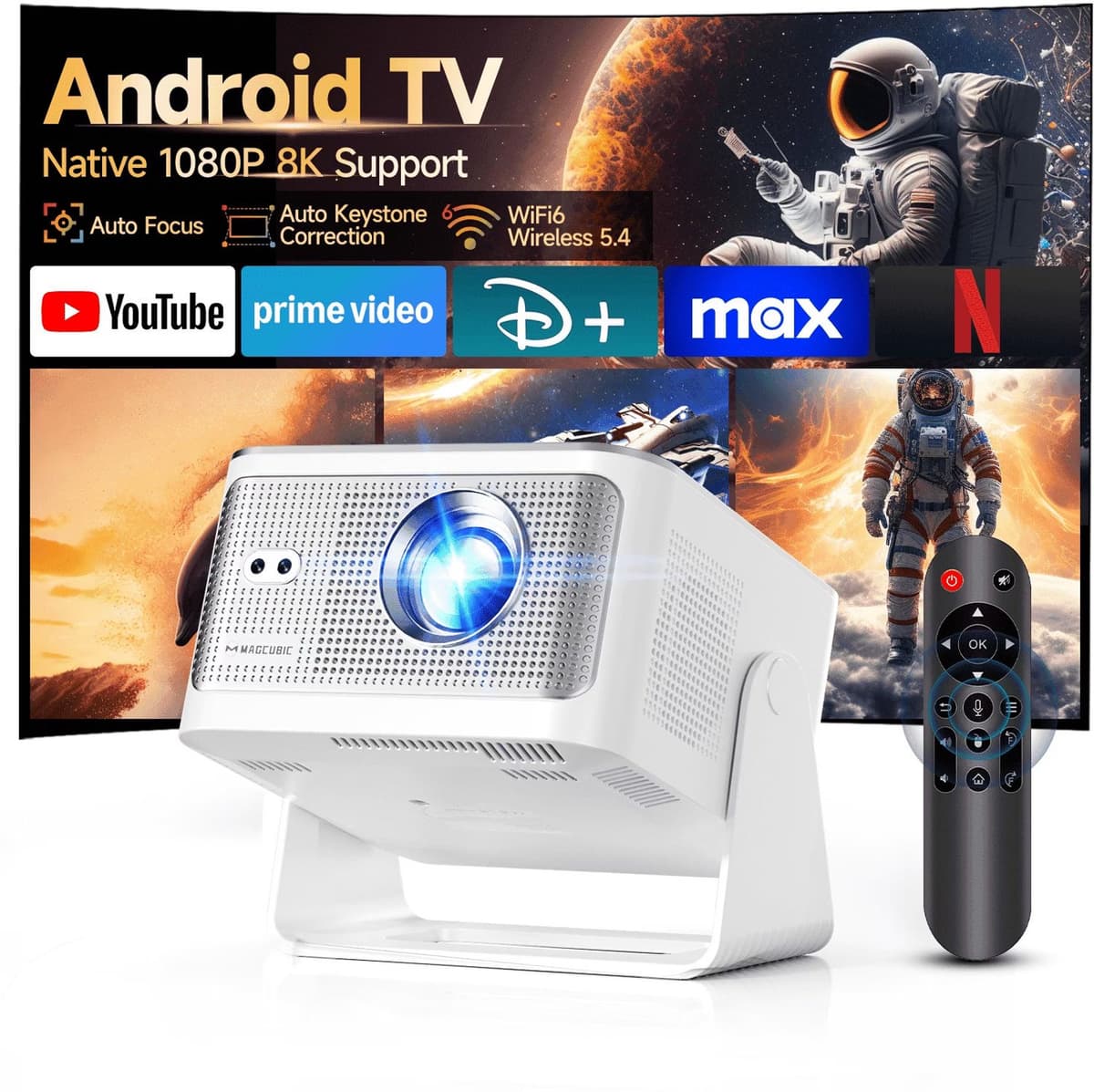 Magcubic® HY350MAX Mini Beamer 8K-1080P Full HD Smart Projector-600ANSI Lumen-Draagbare Beamer voor Film & Gaming-Thuisbioscoop–180° Draaibaar-Automatische focus-Geïntegreerde Google Play&6000+ Apps–Android 14-WiFi 6&Bluetooth 5.4 — afbeelding 1