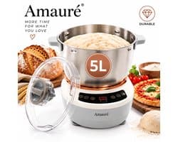 Amauré Deegmachine - 5L - 200W - Deegmachine - Deegkneedmachine - Mixer met Gisting Functie - Keukenmachines - Keukenmixer - Keuken machine -25-38 ° C - Wit