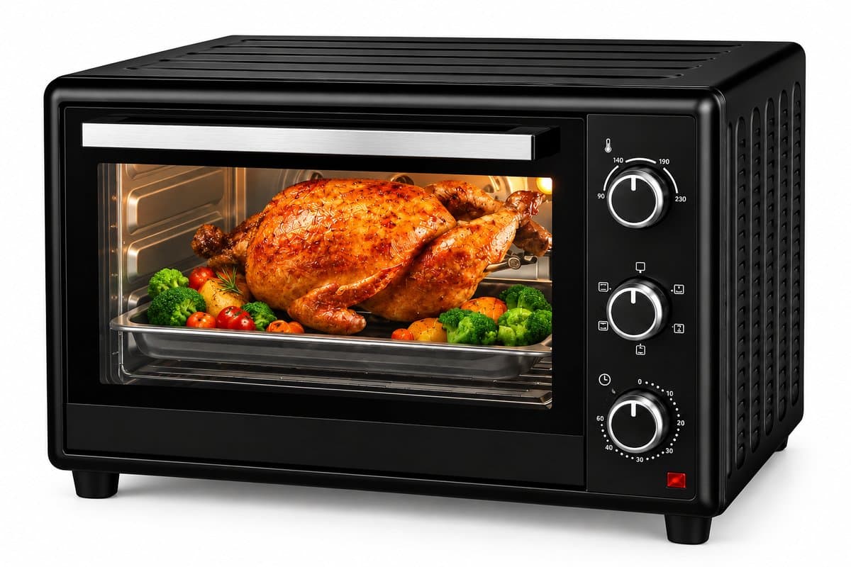 Mini Oven 60 Liter – 2200W – Heteluchtoven met 5 Bakfuncties – Draaispit – 90-230°C — afbeelding 1