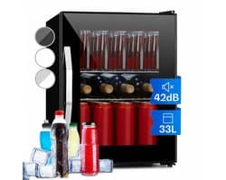 Mini Koelkast 33L – Drankenkoelkast met Glazen Deur – 0-10°C Instelbaar – Stil – LED Verlichting – Zwart