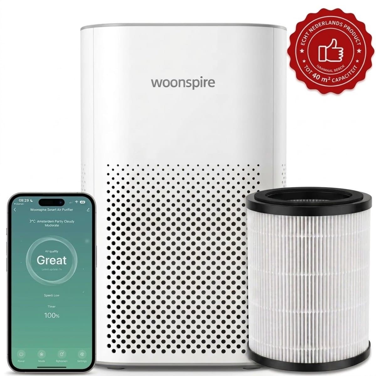Woonspire Atmos Pro - Luchtreiniger - HEPA Filter - 250 m³/u - 40 m² — afbeelding 1