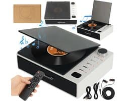 Draagbare Bluetooth CD-speler - Retro CD-speler - 7 Afspeelmodi met FM, USB en AUX - 4000mAh Accu tot 4,5 Uur - Stereo Audio-uitgang - Transparante Stofkap - Voor Thuis, Kantoor, Klaslokaal, Auto en Kamperen