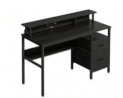 Bureau Computerbureau Zwart 55 x 135 x 90 cm, Bureau met Stopcontacten en USB, Monitorstandaard, LED Verlichting, Opbergruimte, Lades, Gaming Bureau, Thuiswerkplek, Schrijftafel, Metalen Frame, Multifunctioneel, Kantoor, Slaapkamer