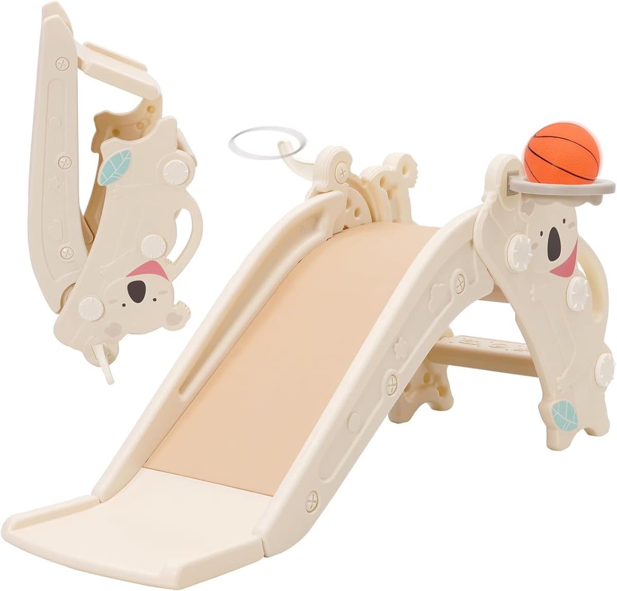 Glijbaan voor binnen en buiten, babyglijbaan voor peuters -2 jaar, 2-in-1 kinderglijbaan met basketbalmand en lange glijbaan, stabiele kunststof glijbaan — afbeelding 1