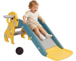Glijbaan voor kinderen, kleine kinderglijbaan met basketbalmand, tuinglijbaan, peuterglijbaan, kinderspeelglijbaan binnen jaar, kinderglijbaan voor binnen en buiten, babyglijbaan, geel