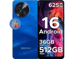 DOOGEE Note59 Pro+ 5G - Mobiele telefoon - Smartphone - 36 GB RAM+ 512 GB ROM - Android 15 - 6,75 in HD+ 120 Hz - 6250mAh/18W - UNISOC T8200 - Camera 50 MP - Face ID - GPS - Blauw