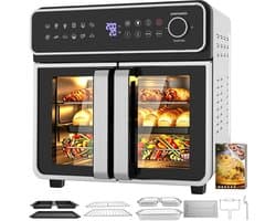 XXL 23L Airfryer – Mini-oven met variabele Flex-Zone, Airfryer met dubbele kamer en openslaande deuren, Onafhankelijke temperatuurregeling (tot 200°C), 12-in-1 Mini-oven met dubbele kamers