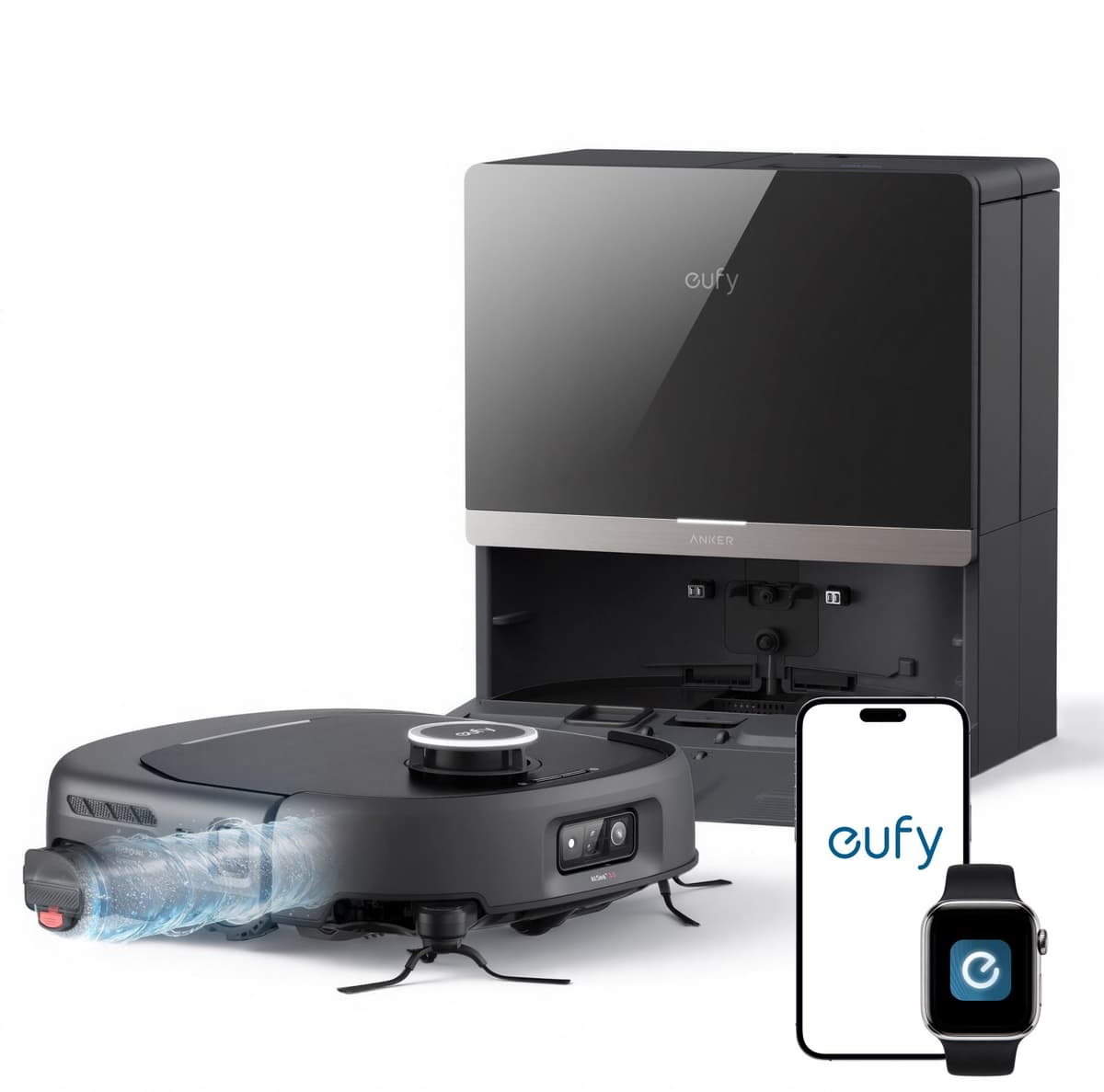Anker eufy Stofzuiger- en Dweilrobot Omni E35, 35.000 Pa, zelfreinigende dweil, heet wassen en drogen, geen haarverstrengeling, obstakelvermijding, dierenhaar en tapijt. — afbeelding 1