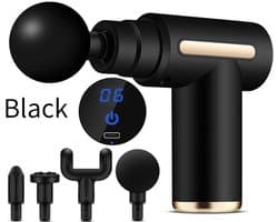 casalora - Massage Apparaat - Massage Gun - Fascia Gun - Massagepistool - 6 snelheidsinstellingen en 4 massagekoppen - Laag geluidsniveau - Geschikt voor nek, armen en benen - Zwart
