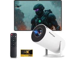 EnjoyGoods® Pro Mini Beamer 2026 – Inclusief Projectiescherm - Alles-in-één – Smart Projector met Android 14, WiFi 6 & Bluetooth 5.4 – 4K Support – WK streamen – Draagbare HD Beamer voor Film & Gaming - Alles‑in‑één Thuisbioscoop