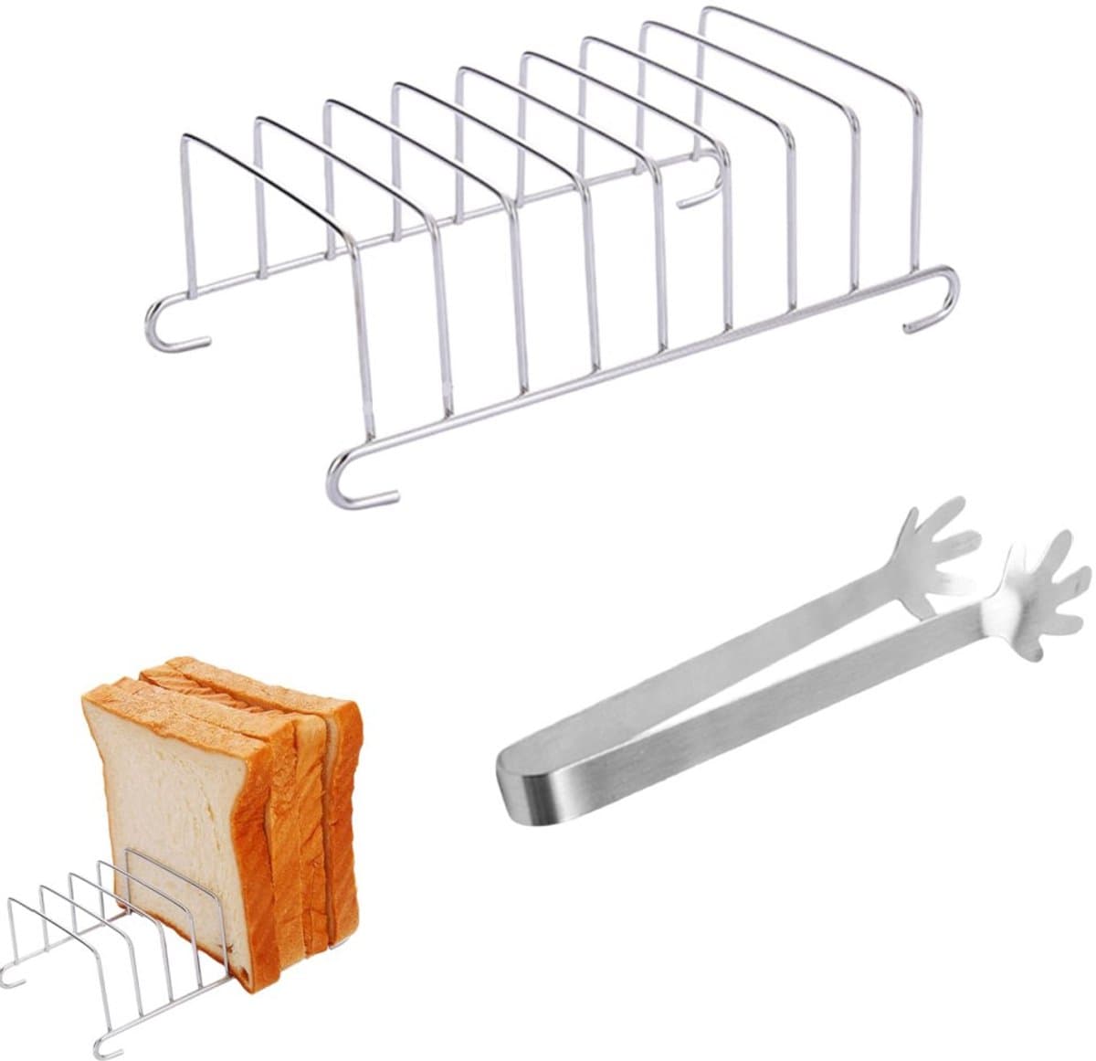 1 stuk – Toastrek – Broodrek – Toasthouder – Toastkoelrek – Met mini-voedseltangetjes – Gemakkelijk koelen – Accessoire voor airfryer – Zilver – 15,5 × 8,5 cm – Geschikt voor ontbijt, restaurants, cafés of thuisgebruik — afbeelding 1